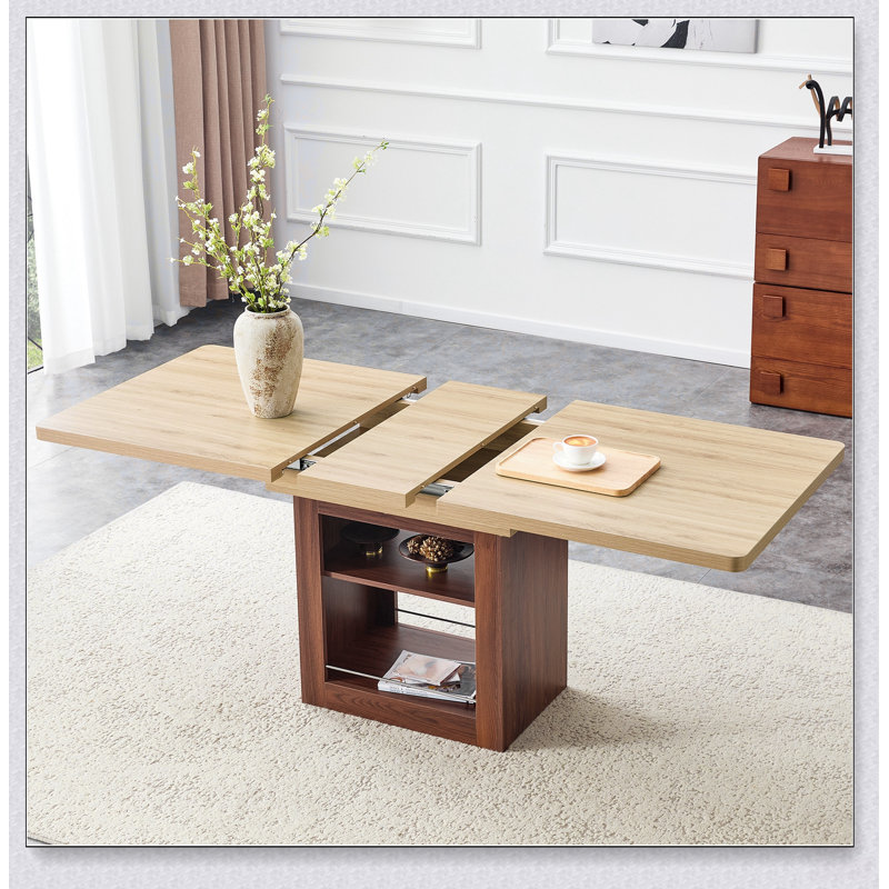 Table de salle à manger extensible en bois avec rangement et mécanisme télescopique pour une utilisation polyvalente en cuisine