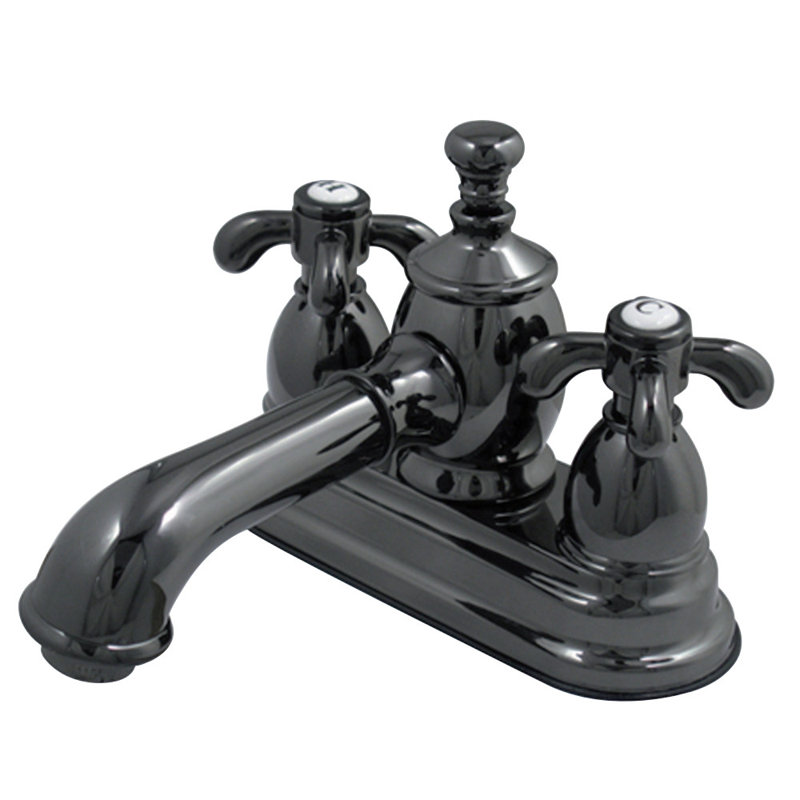 Kingston Brass Water Onyx Two-Handle 3-Hole Deck Mount 4" Centerset Bathroom Faucet with Brass Pop-Up