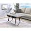 Table basse de 47 po, plateau en verre marbré, table en bois cintré et pieds noirs à texture grise 47 po, fabrication solide