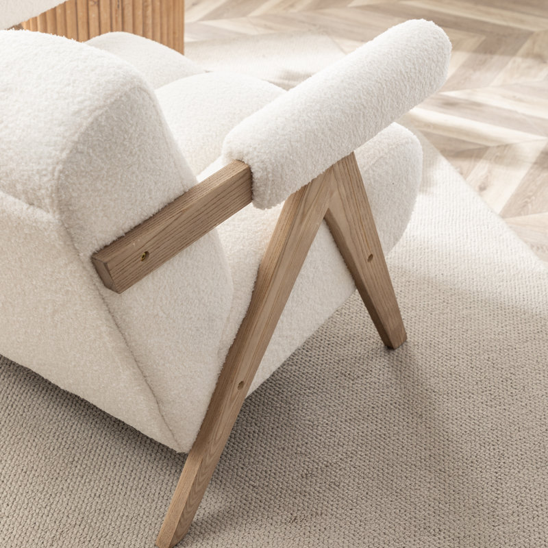 Chenice Upholstered Armchair, White Polyester