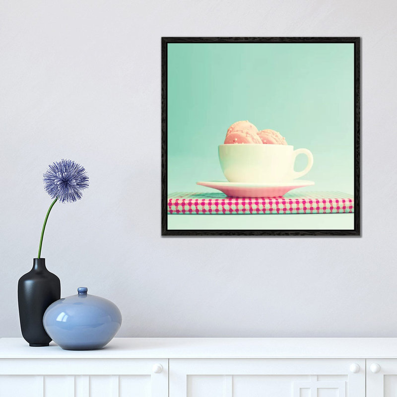 Cup Of Macaroons by Caroline Mint - Print on Canvas, 45.72 cm H x 45.72 cm W, Black Framed