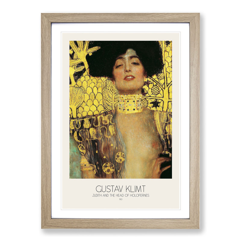 Judith and the Head of Holofernes with Border by Gustav Klimt - Picture Frame Painting on MDF, 36cm H x 27cm W x 2cm D