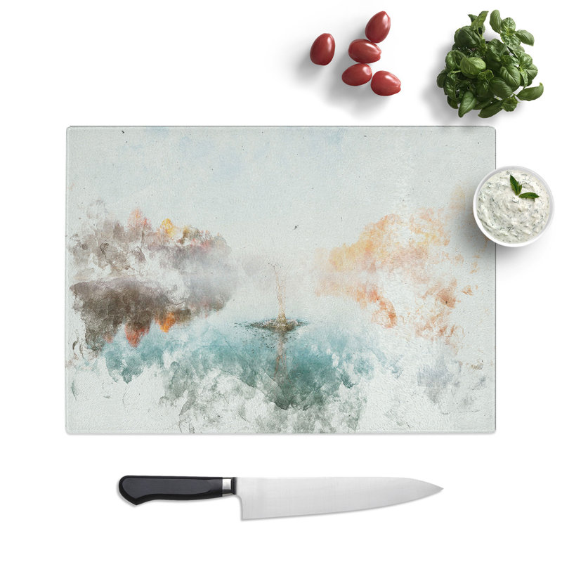 Tempered Glass Lake Splash Chopping Board, 20 cm x 28.5 cm