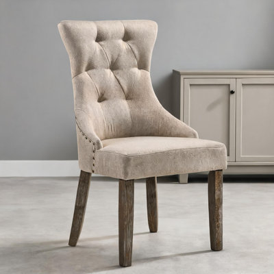 Ensemble de 2 chaises d'appoint avec capitonnage à boutons, tissu beige au fini gris en bois récupéré, L 24 po x l 22 po x H 38 po