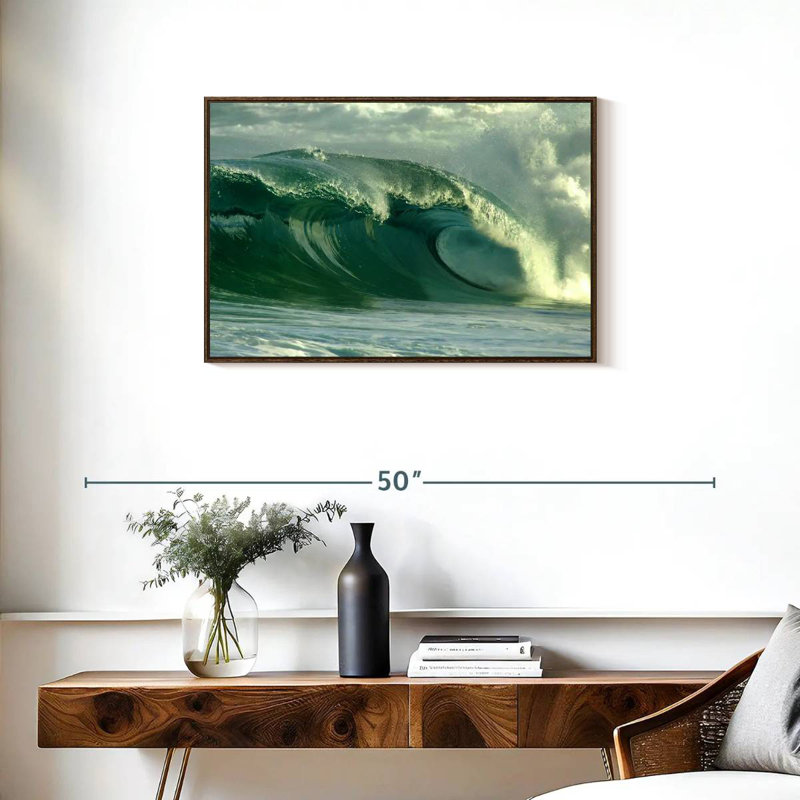 Vague d'océan vert, Cadre flottant noyer, 31 po x 21 po