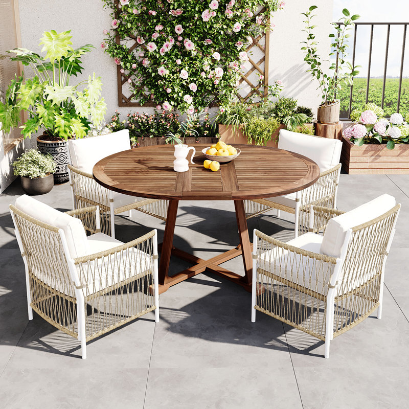 5-piece Patio Dining Table Set With Extendable Tabletop