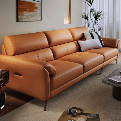 Orange Genuine Leather Modular Sofa cushion Fourseat