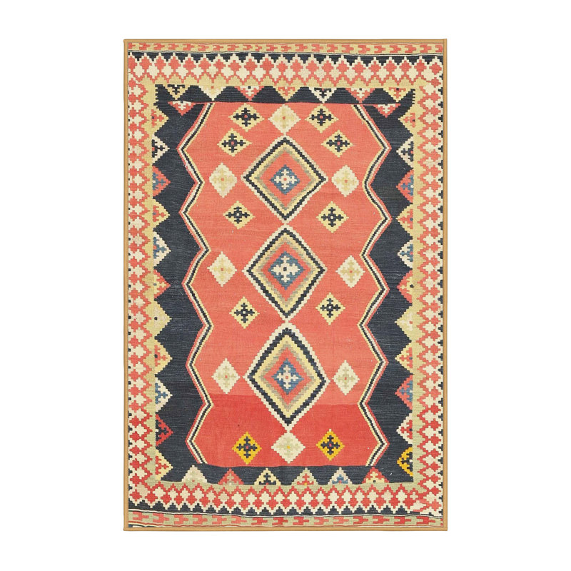 Tapis contemporain orange / beige, Rectangle 5 pi x 8 pi