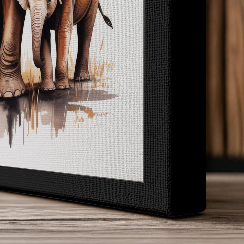 Elephant Family Boho - Print, 30x20 - 76.2 x 50.8 cm, Black Border