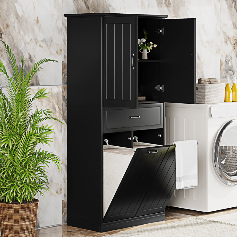 Bathroom Storage Cabinet With Laundry Basket, Black