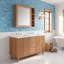 Meuble-lavabo moderne avec étagères réglables en forme de U, tiroir compartimenté, charnières à fermeture douce et double lavabo en résine SMC