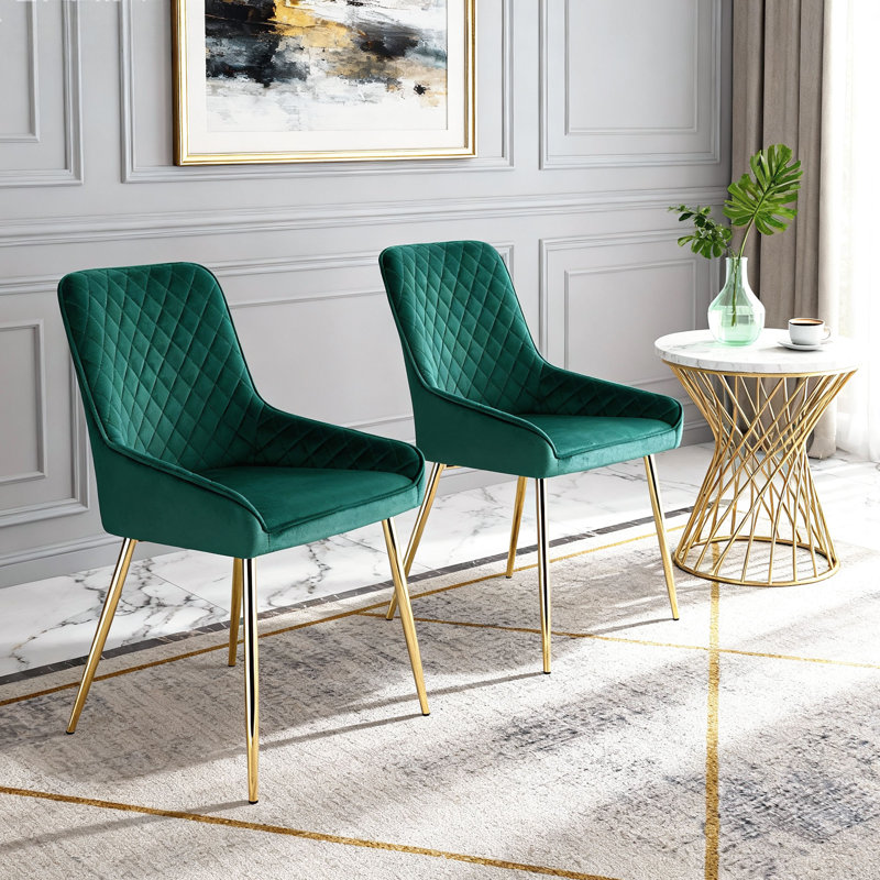 Asfand 49cm H Velvet Upholstered Side Chair, Gold, Green 