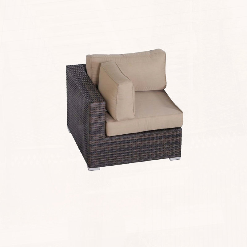 Chaise de coin d'extérieur avec coussins Toomey, Coussin beige / structure brune