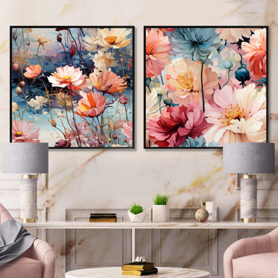 Pink Monets Garden Botanical Pattern III - Floral Square Collage Set Of 2