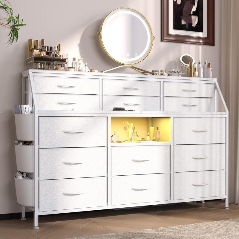 Commode l 55 po avec lumières à DEL et prises de courant, Blanc