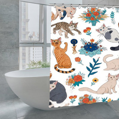 Rideaux de douche Playful Cats & Floral, 71 × 71