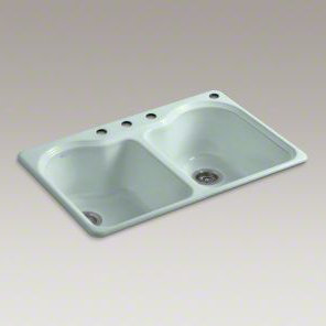 Hartland 33" L x 22" W x 9-5/8" Double Basin Drop-In Kitchen Sink, 4 Hole, Frost