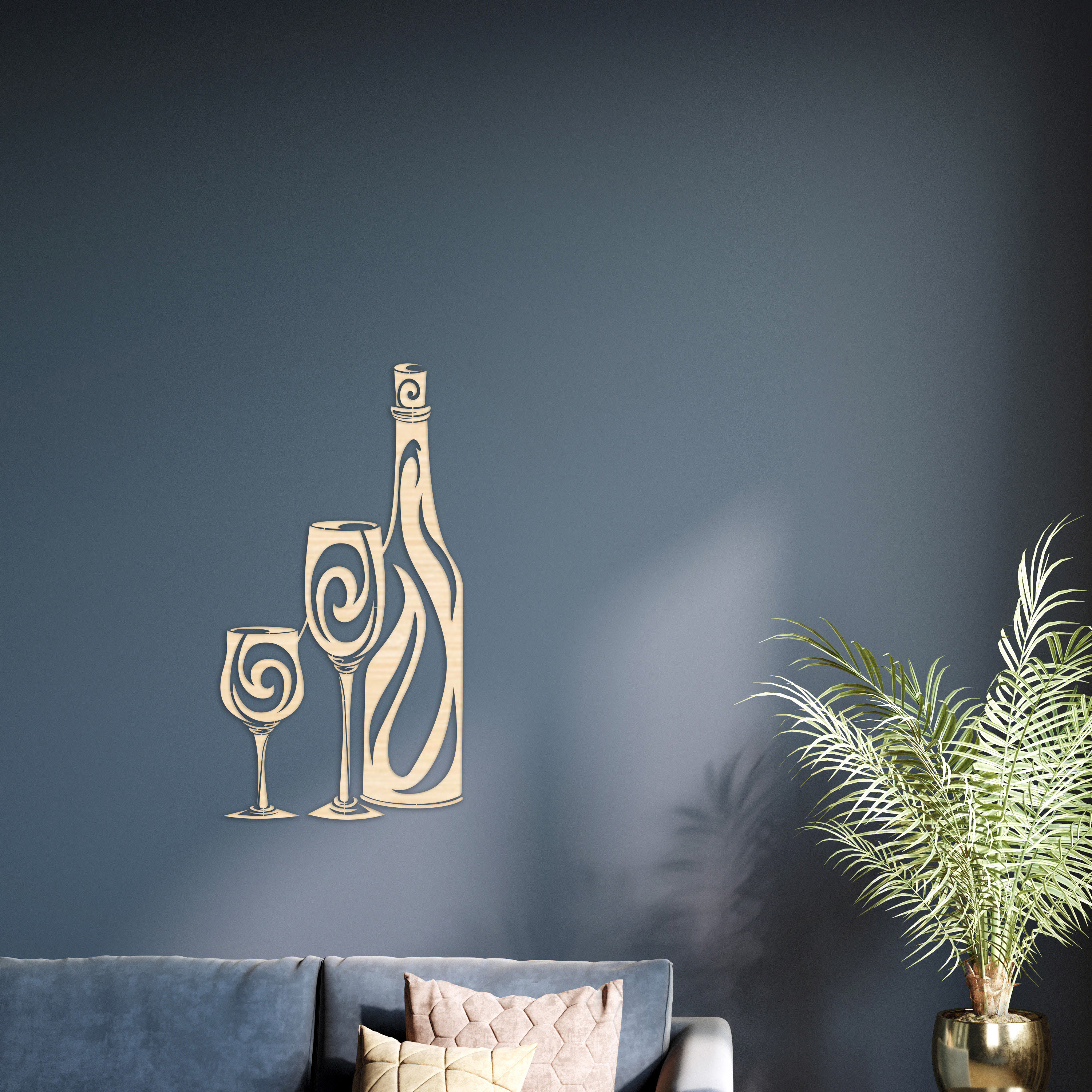 Hokku Designs Wine Bottle and Two Wine Glass Wall Art - Natural Baltic ...