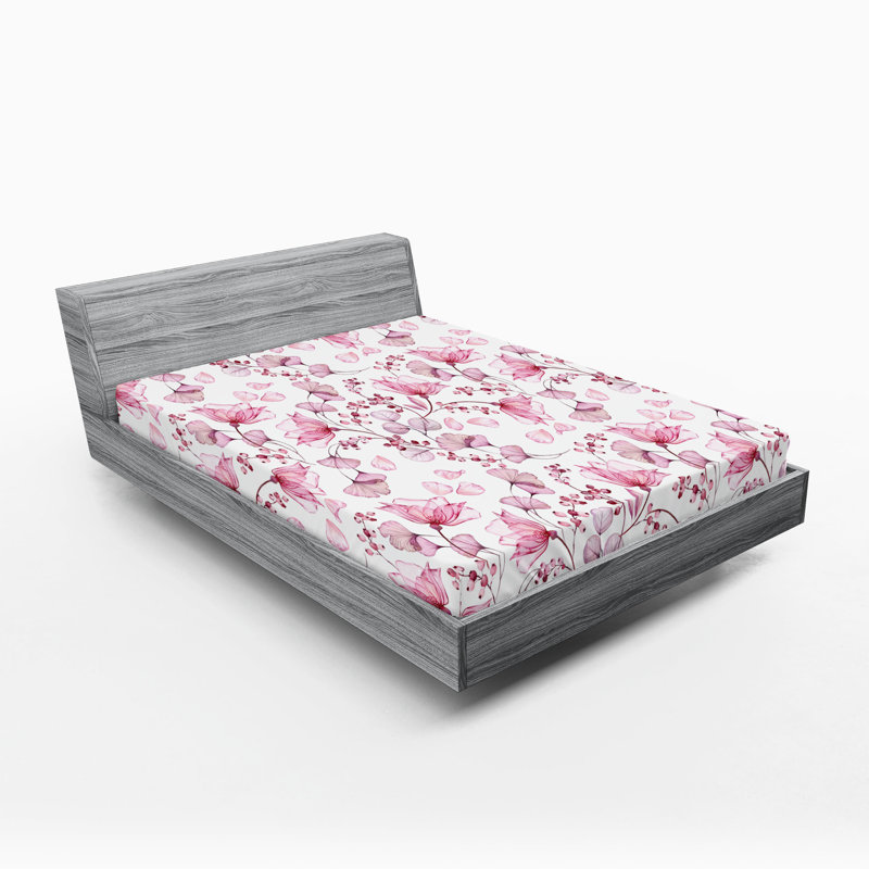 Drap-housse à motif floral Ambesonne, Rose, rose séchée, blanc / floral, Drap-housse grand