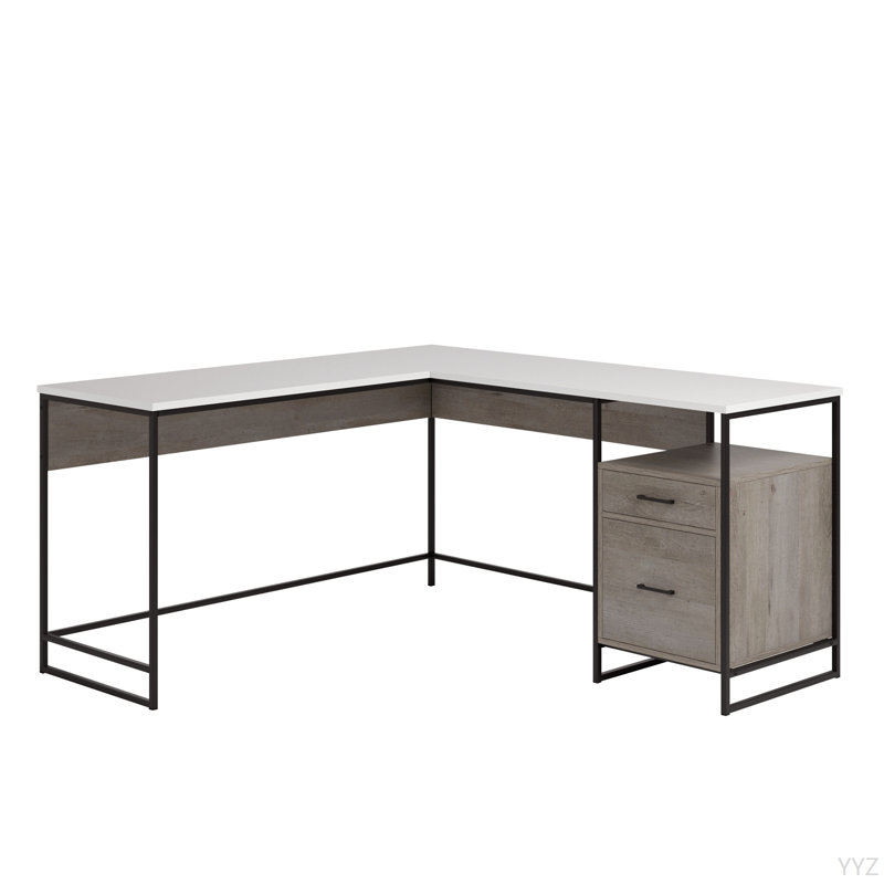 Bureau en L, finition brune, Gris