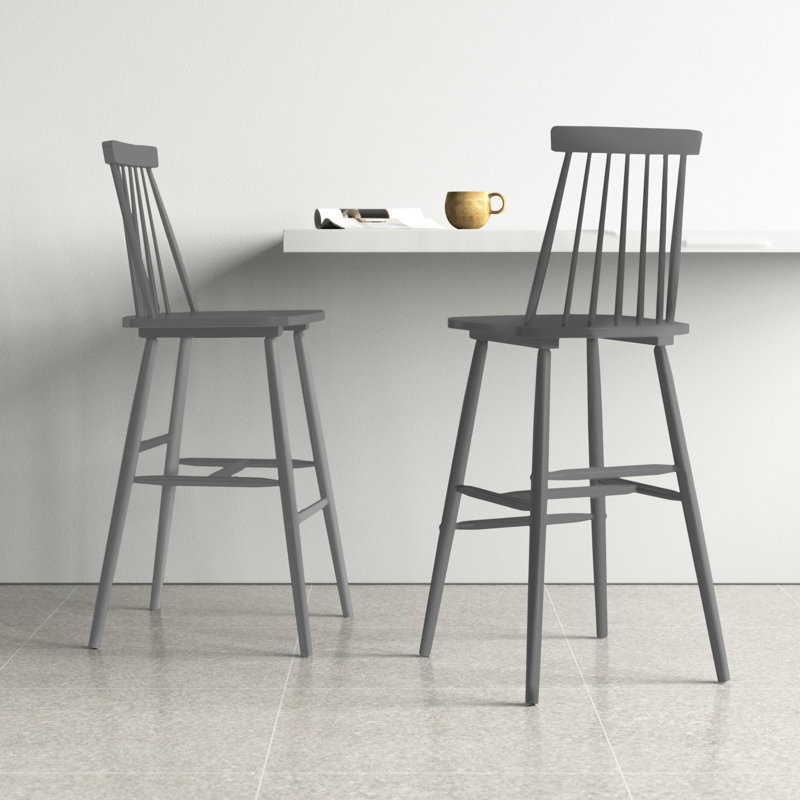 Birdia Solid Wood Counter Stool, Gray, Bar Stool (30.08" Seat Height)
