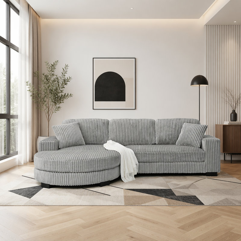 Canapé-lit modulaire rembourré en velours Corduroy, Velours côtelé gris