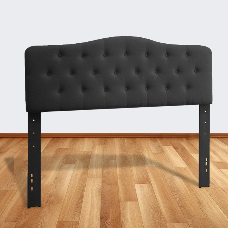 Linen Upholstered Headboard-Modern-Adjustable Height-Button Tufting, Black, King