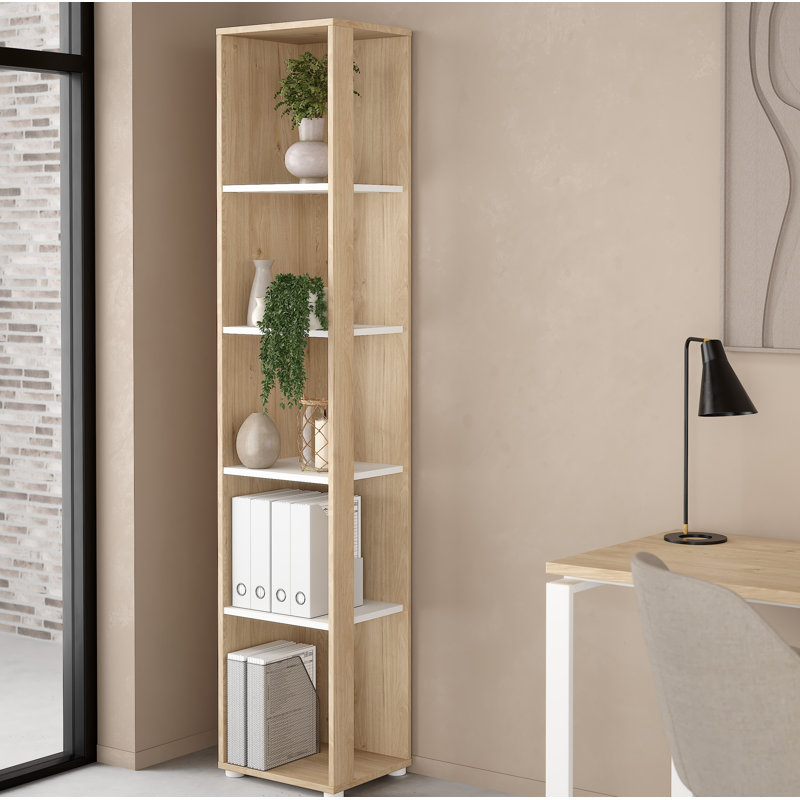 Bibliothèque en bois manufacturé à 5 niveaux l 16,89 "Embrie, Jackson Hickory / blanc