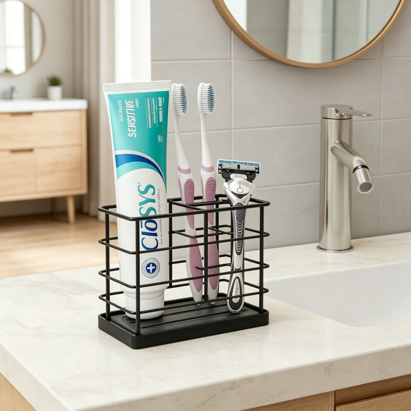Porte-brosse à dents et organisateur de salle de bain à séchage rapide avec pierre absorbante et rangement antirouille pour meuble-lavabo et cuisine