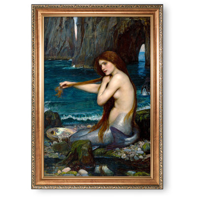 A Mermaid by John William Waterhouse RA Framed Size:34.5x24.5 inches,Image Size:30x20 inches World Classic Reproductions For HomeDecor, Luxurious Gold Embossing Frame