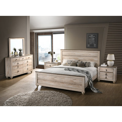 Ensemble de chambre à coucher 5 pièces Imerland - Lit, commode, miroir, tables de chevet