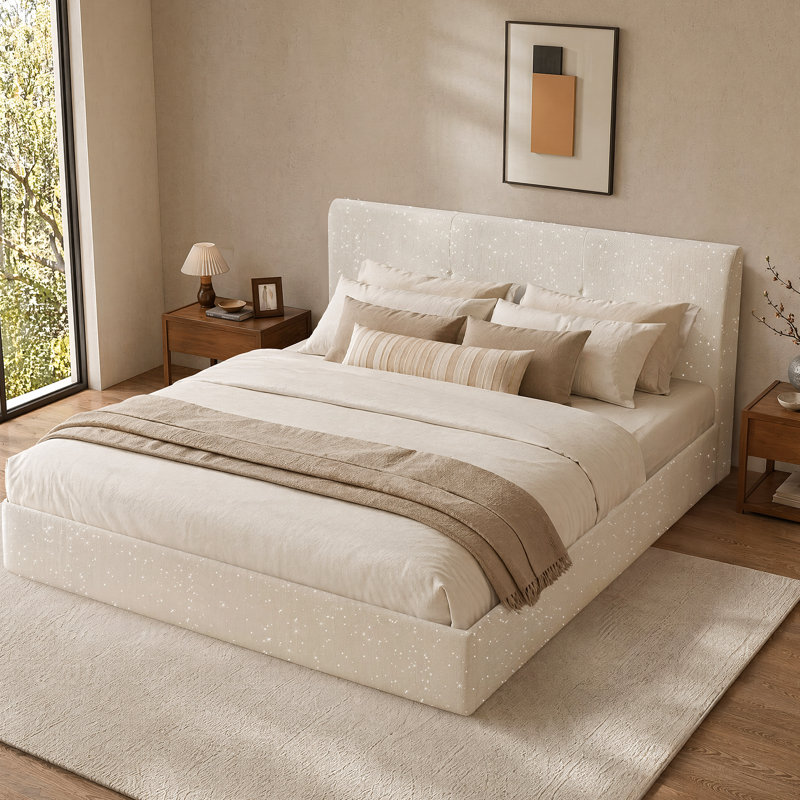 Lit plateforme tapissier sans assemblage, Queen