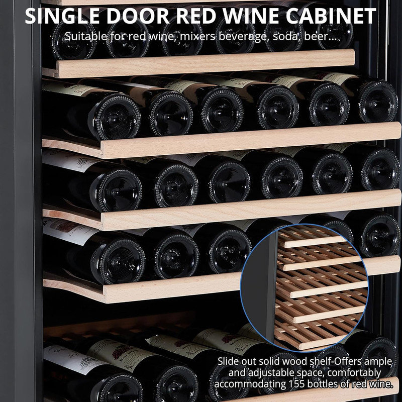 155-Bottle Wine Cooler Refrigerator, Freestanding Single Glass Door with Digital Control