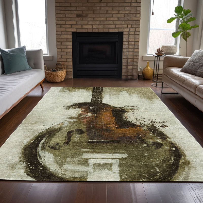 Tapis intérieur / extérieur brun lavable à la machine Xhevrie, Rectangle 5 pi x 7 pi 6 po