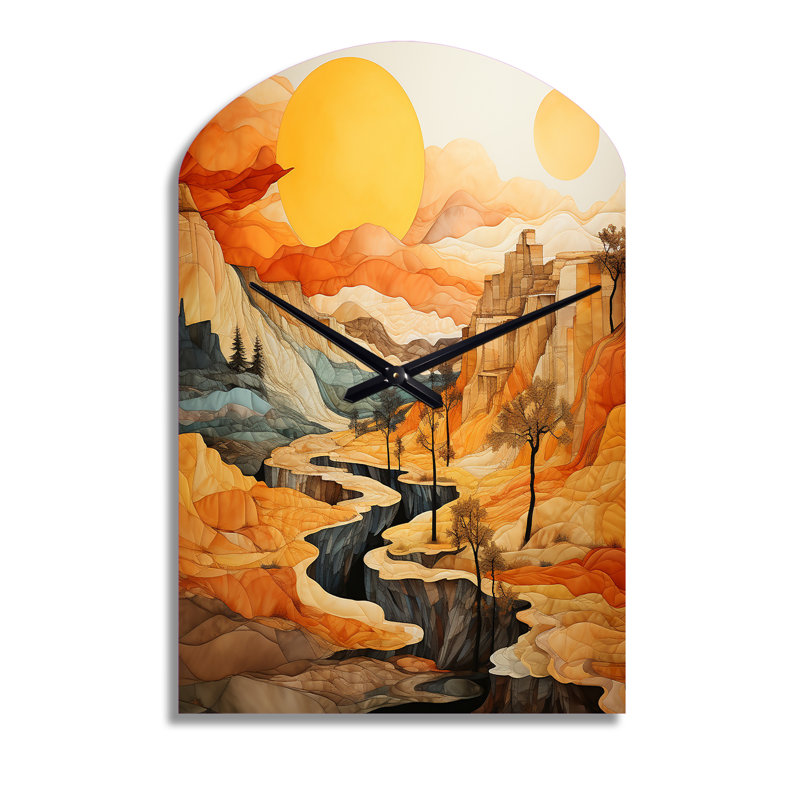«Bold Landscape Canyon Desert VI», horloge murale en métal, impression asymétrique, Grand