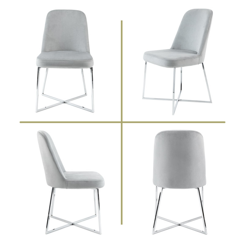 Light Gray Velvet Upholstered Accent Chairs with Silver Metal Legs, Set of 2