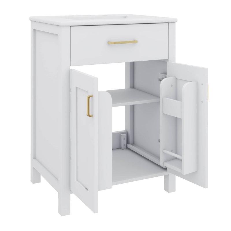 Lavabo de 24 pouces avec armoire intégrée, White, Doré