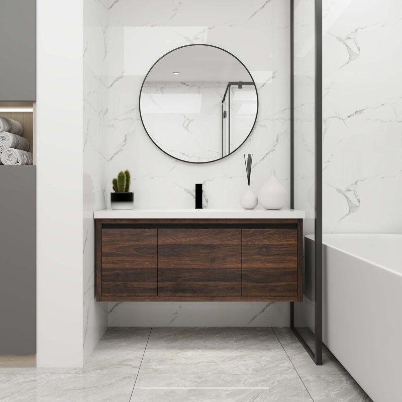 48 Inch Bathroom Cabinet With Sink,Soft Close Doors and Drawer,Float Mounting Design,48x18(KD-Packing), Brown