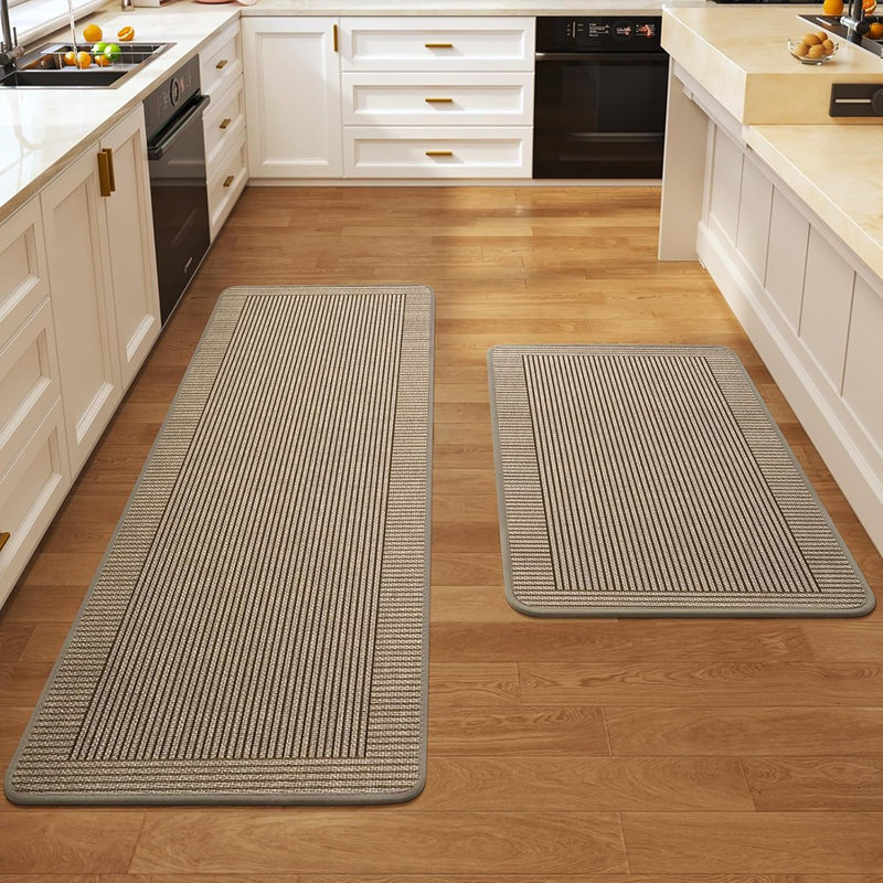 Ensemble de 2 tapis de cuisine - brun - tressé / lavable, antidérapant, absorbant, tapis de cuisine, tapis d'évier