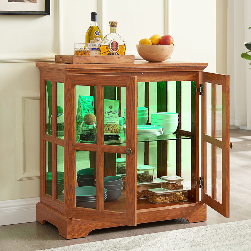 Vitrine Led Curio, vitrine avec tablettes réglables, bibliothèque au design rétro, Chêne foncé