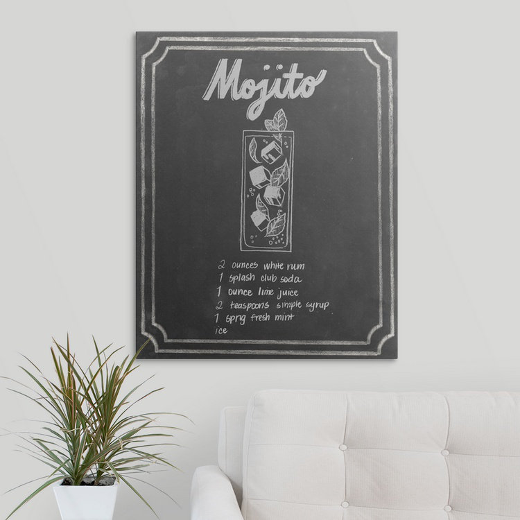 « v », affiche rétro dépilé Chalkboard Cocktails, H 48 po x l 38 po x P 1,5 po, Toile