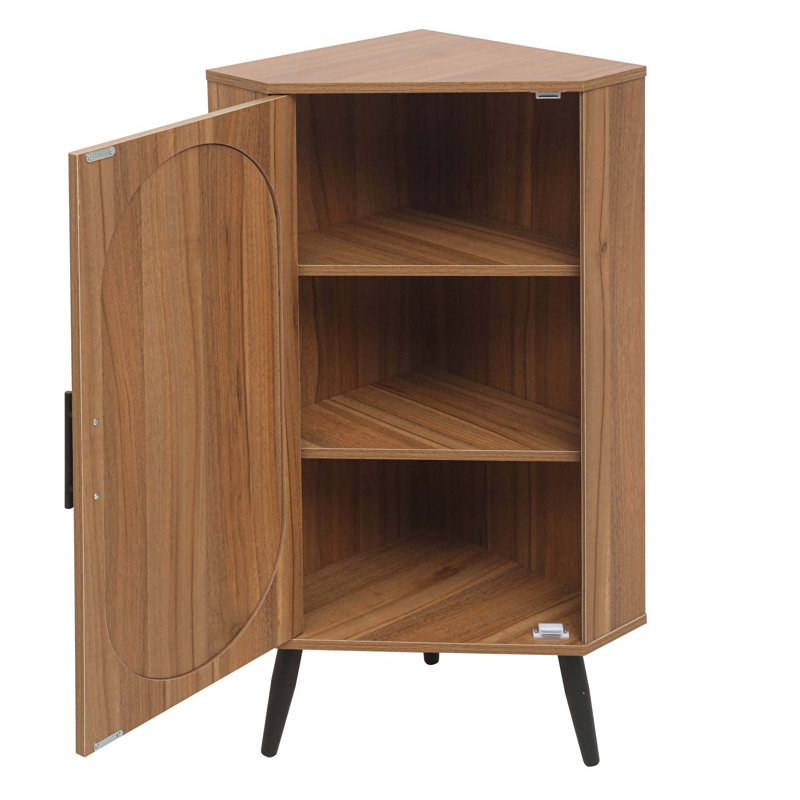 Corner cabinet ,Rattan door,Freestanding Corner Tables For Small Spaces, Corner Shelf Stand, Walnut