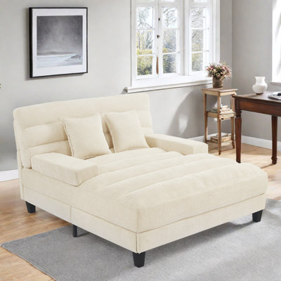 Modern Chenille Upholstered Chaise Lounge With Adjustable Backrest And Led Light Strip