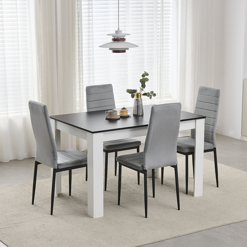 Walnut White 5-Piece Expandable Dining Table Set with 4 Upholstered Chairs, 120-150cm Extendable Table for 4-6 People, Modern Space-Saving Dining Set