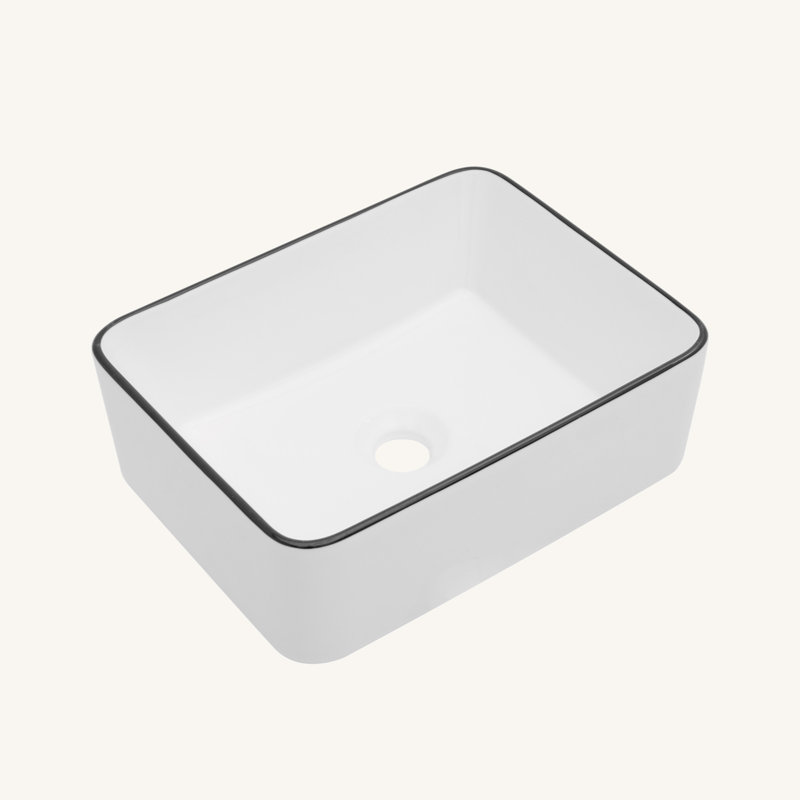 16X12 Inch White Ceramic Rectangular Vessel Bathroom Sink