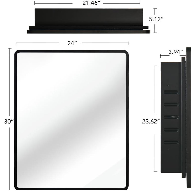 Armoire à miroir avec cadre en métal noir 24 po x 30 po - 3 tablettes réglables encastrées dans la salle de bain