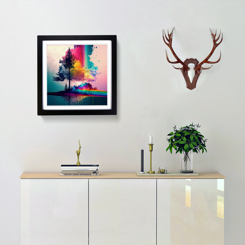 Rainbow Impressionism No.1 - Single Picture Frame Print on Wood, Black