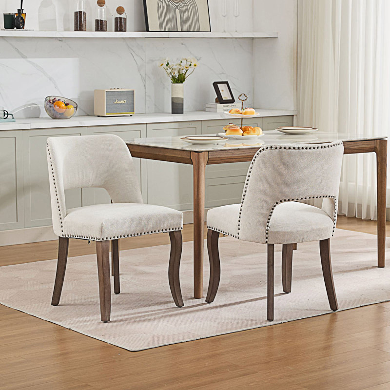 Ensemble de 2 chaises de salle à manger rembourrées modernes, Beige