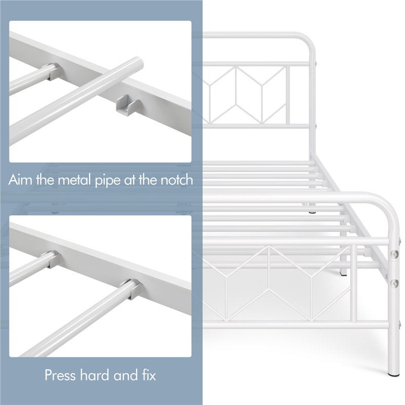 White Queen Metal Platform Bed Frame with Headboard