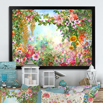 Impression multicolore sur fleurs printanières, impression sur toile